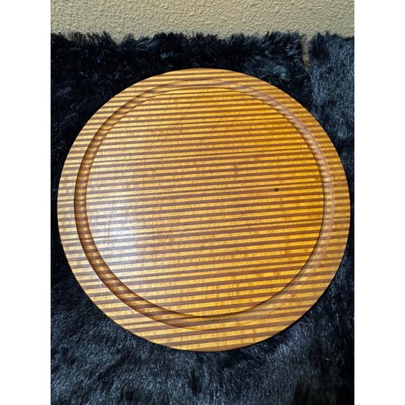 Vintage Verpaco Bethel Vermont Striped Wood Oval Cutting Board With Juice Groove - Picture 1 of 8